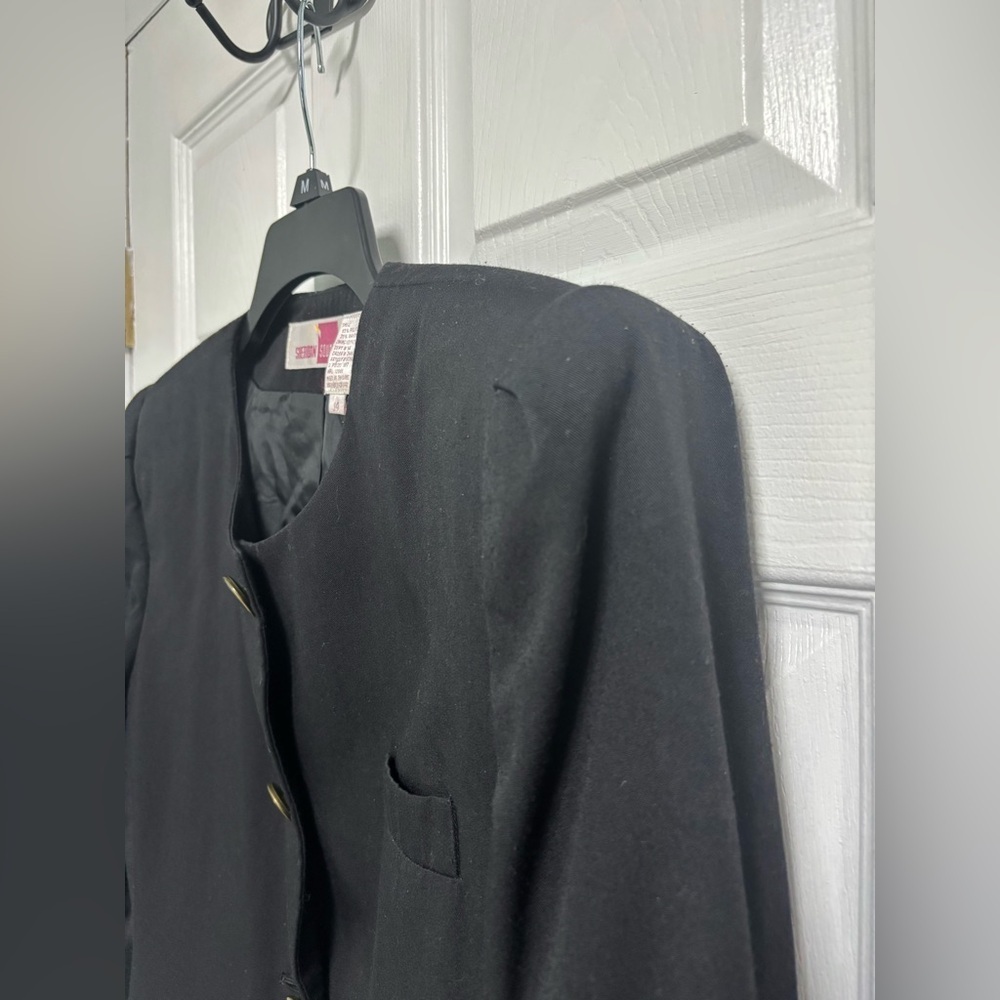 Sheridan Square Vintage Button Up Blazer W/ Shoulder Pads Black Womens Size 14 - Picture 4 of 7